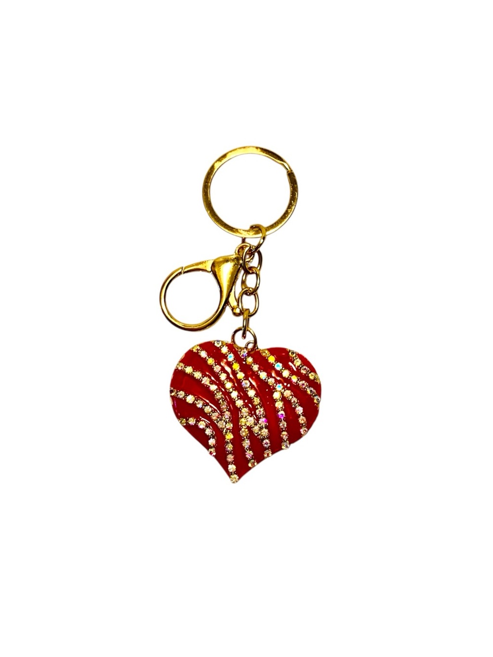 Gold-Tone Keyring with Red Crystal-Embellished Heart Charm NWT - Picture 3 of 5